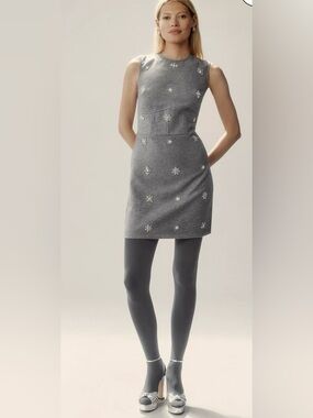 Vineet Bahl Anthropologie Crystal Sleeveless Mini Shift Dress grey size small